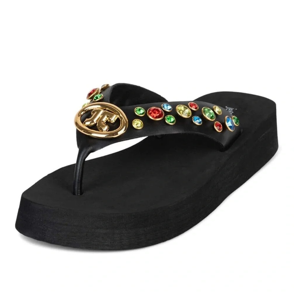 Jeffrey Campbell Black Sandals with Multicolor Gems